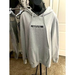 PRETTYLITTLETHING Grey Embroidered Hoodie